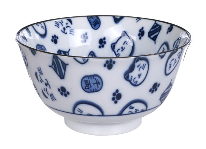 Blauw/Witte Kom - Lucky Cats Collectie - 300ml - 12.7 x 6.5cm | Tokyo Design Studio