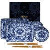 Blauw/Witte Sushiset - Botan - Set van 6 Stuks - 21 x 13.5cm | Tokyo Design Studio