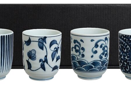 Blauw/Witte Theekop Set - Set van 4 - Uniek Oosters Design | Tokyo Design Studio
