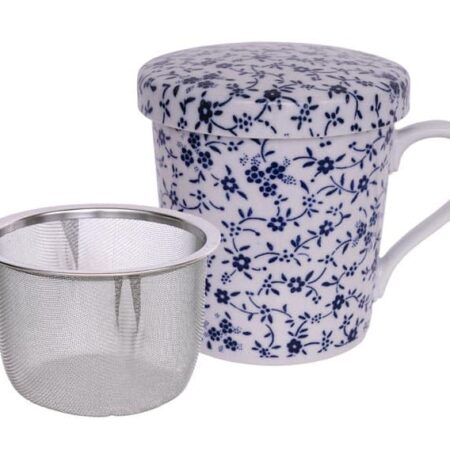 Blauw/Witte Theemok met Roestvrij Stalen Zeef - Elegant Oosters Ontwerp | Tokyo Design Studio