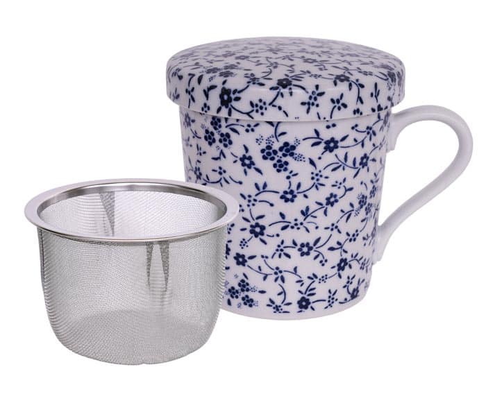 Blauw/Witte Theemok met Roestvrij Stalen Zeef - Elegant Oosters Ontwerp | Tokyo Design Studio