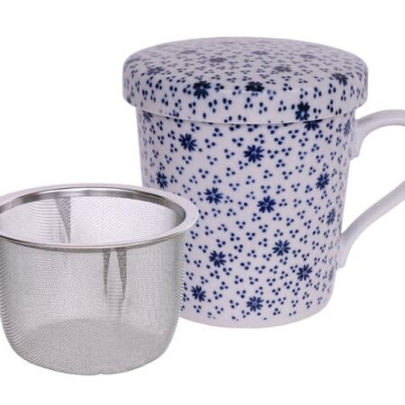 Blauw/Witte Theemok met Roestvrij Stalen Zeef - The Oriental Shop | Tokyo Design Studio