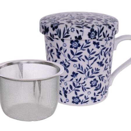 Blauw/Witte Theemok met Roestvrij Stalen Zeef - The Oriental Shop | Tokyo Design Studio