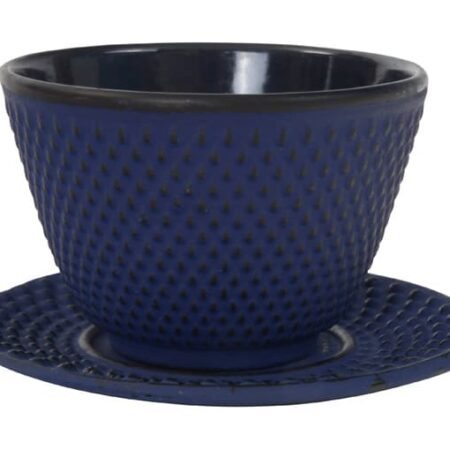 Blauwe Gietijzeren Theekop met Onderzetter - 7 x 5.5 cm 120 ml | Tokyo Design Studio