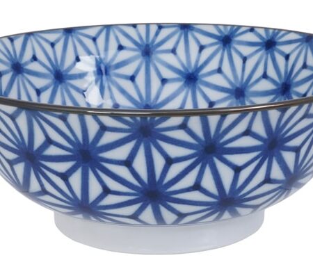 Blauwe en Witte Keramische Kom - Traditioneel Aziatisch Ontwerp - 1000ml - 20.5 x 7 x 8cm | Tokyo Design Studio