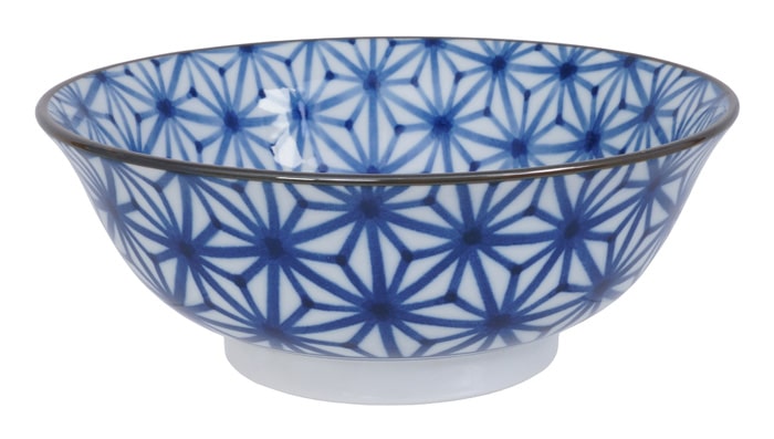 Blauwe en Witte Keramische Kom - Traditioneel Aziatisch Ontwerp - 1000ml - 20.5 x 7 x 8cm | Tokyo Design Studio