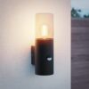 Blaze - LED Wandlamp - Incl. Schemerschakelaar & Bewegingssensor - Up light - E27 Fitting - IP44 Waterdicht - Smokey glas | HOFTRONIC
