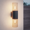 Blaze - LED Wandlamp - Up & Down light - E27 Fitting - IP44 Waterdicht - Smokey glas | HOFTRONIC