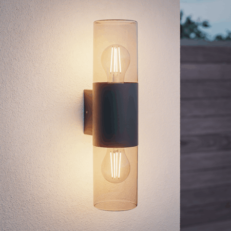 Blaze - LED Wandlamp - Up & Down light - E27 Fitting - IP44 Waterdicht - Smokey glas | HOFTRONIC
