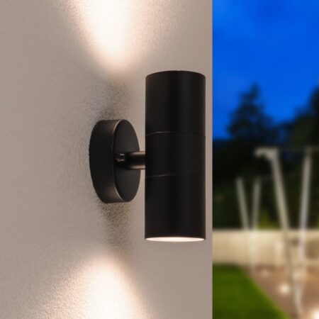 Blenda LED Wandlamp - 8 Watt 690 Lumen - IP44 Waterdicht - GU10 vervangbare lichtbron - 4000K neutraal wit - Dimbaar - Binnen en buiten - Up & Down Light - Zwart | HOFTRONIC