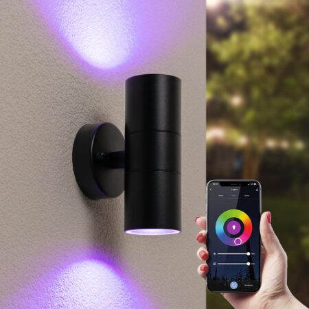 Blenda Smart Wandlamp LED - Wifi + Bluetooth - 11 Watt 800 lumen - RGBWW - IP44 waterdicht - GU10 - Up Down lamp - Zwart - Google Home