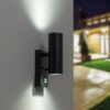 Blenda wandlamp - 6500K daglicht wit - Bewegingsmelder en schemerschakelaar - Zwart - IP44 spatwaterdicht - Up & Downlight voor buiten | HOFTRONIC