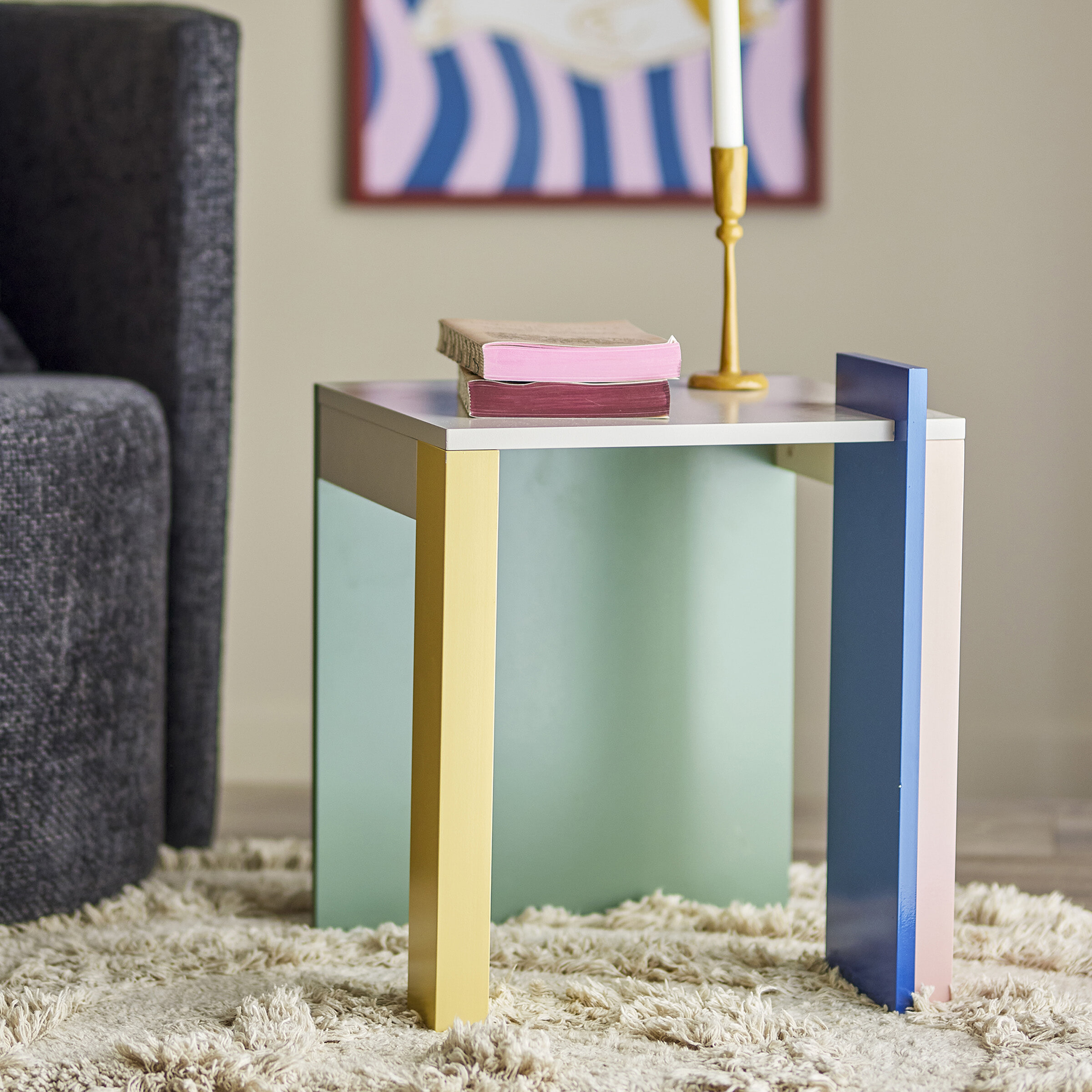 Bloomingville Bijzettafel Banjo 40cm - Meerkleurig - Vierkant | Bloomingville