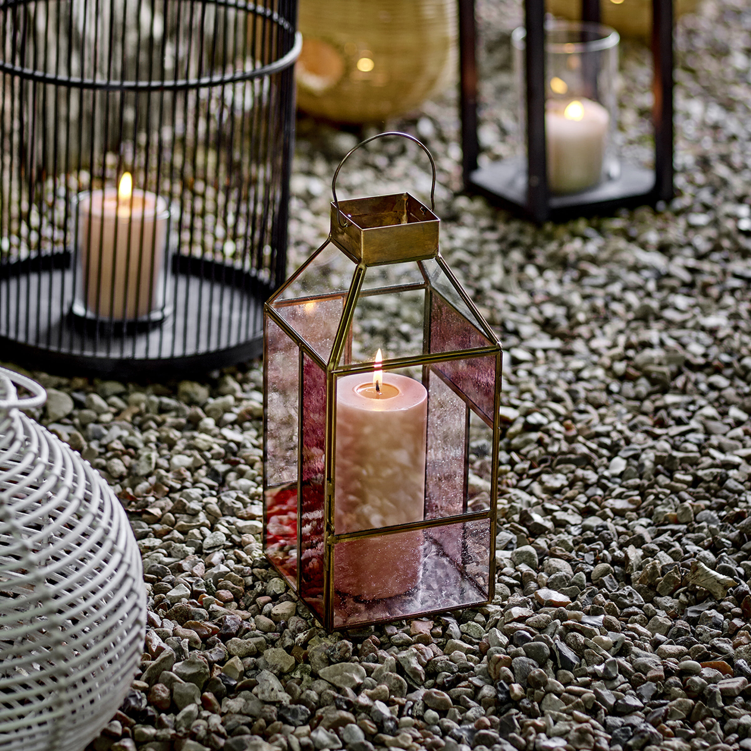 Bloomingville Lantaarn Drew Glas - Roze | Bloomingville