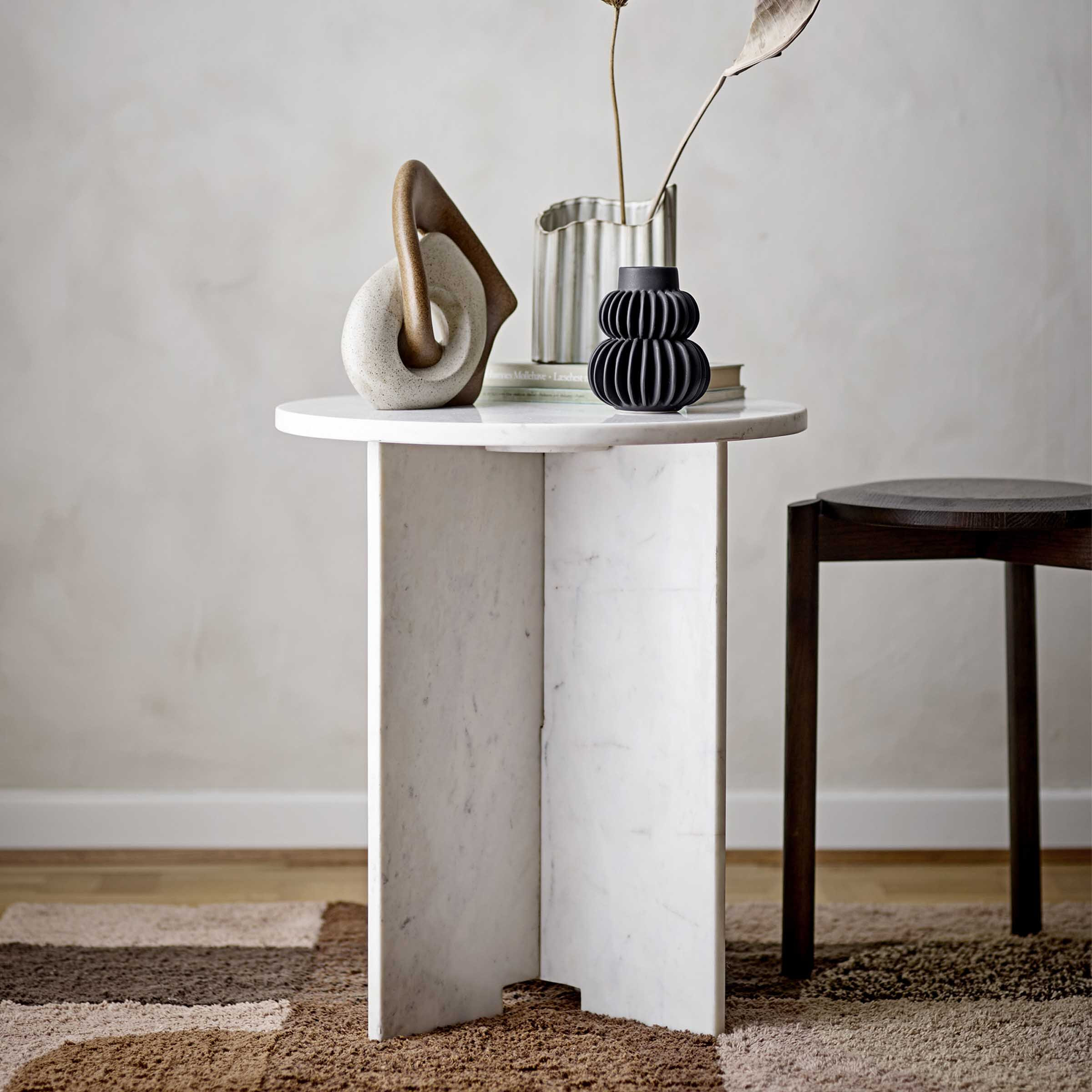 Bloomingville Ronde Bijzettafel Jasmia Marmer 46cm - Wit | Bloomingville