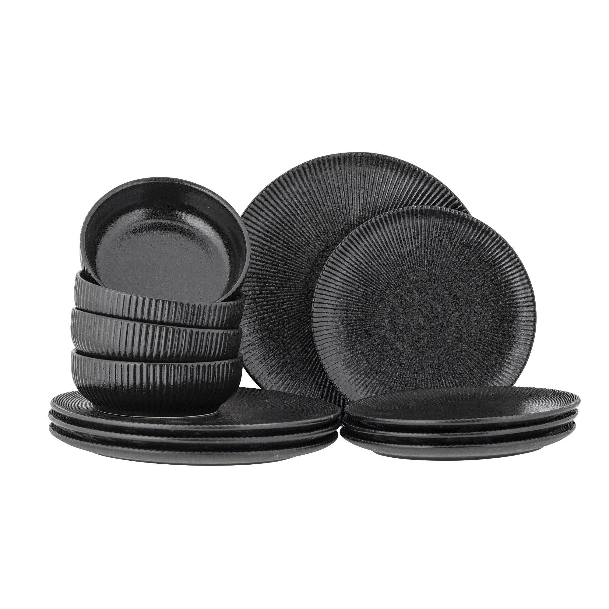 Bloomingville Serviesset Neri Set van 12 stuks - Zwart | Bloomingville