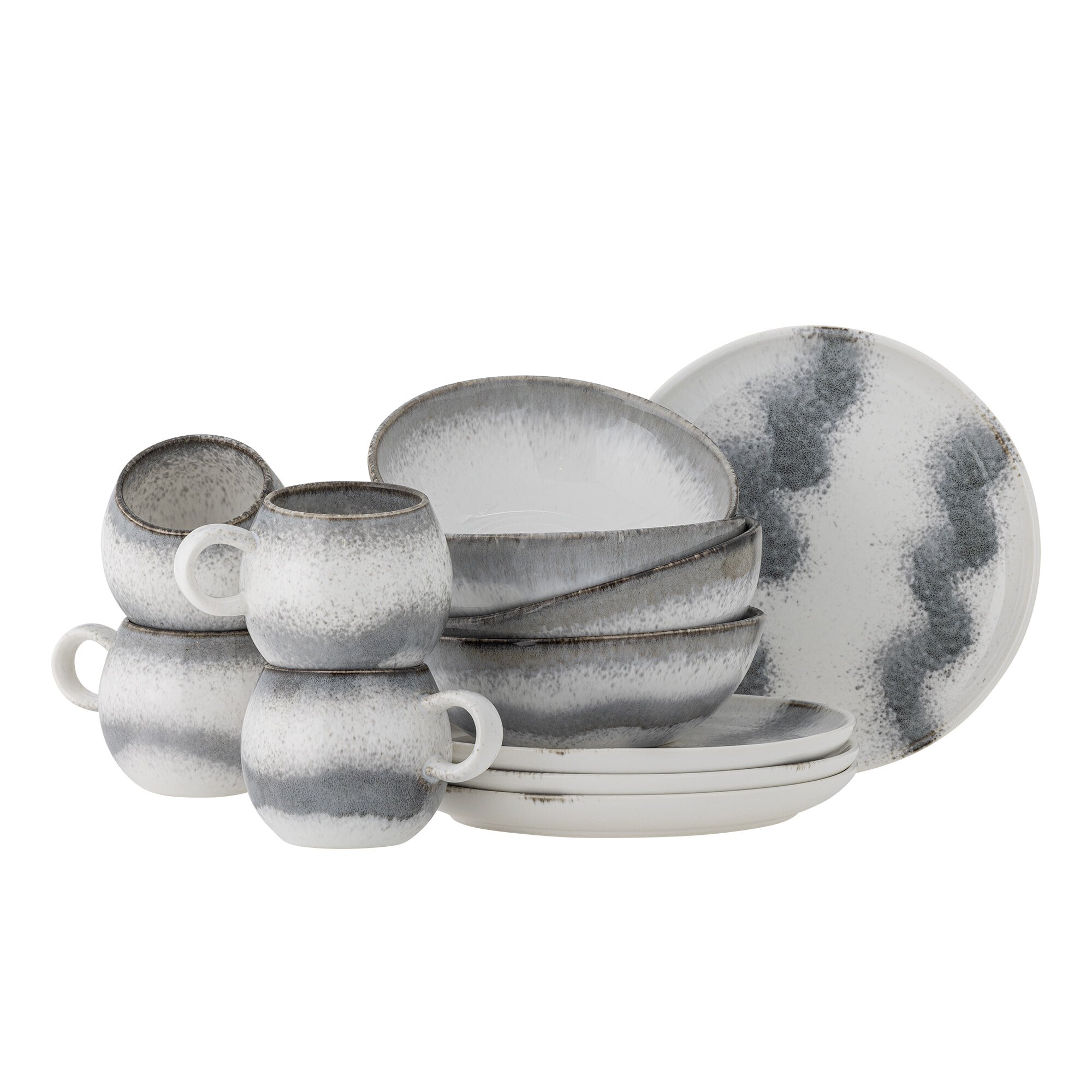 Bloomingville Serviesset Paula Set van 12 stuks - Grijs | Bloomingville