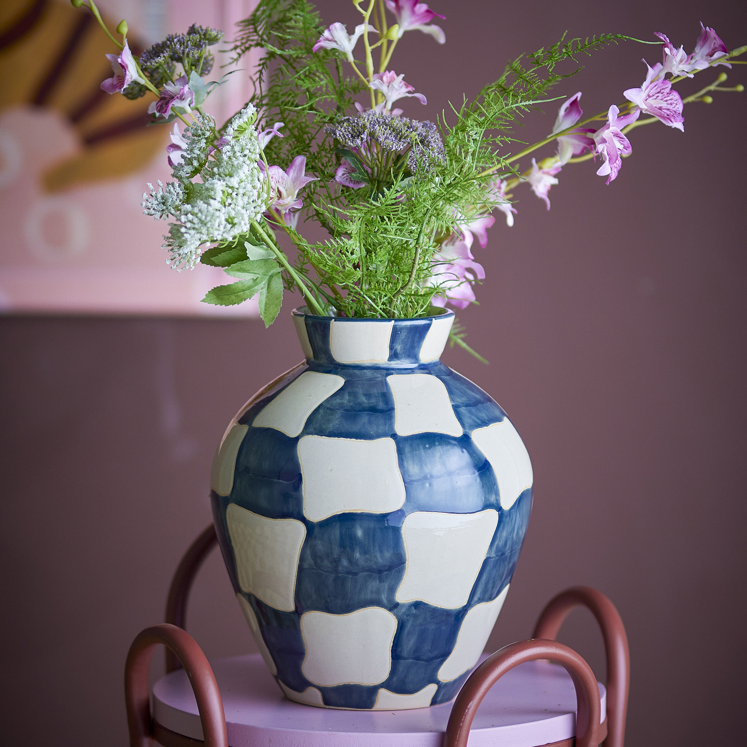Bloomingville Vaas Check 24cm hoog - Meerkleurig | Bloomingville