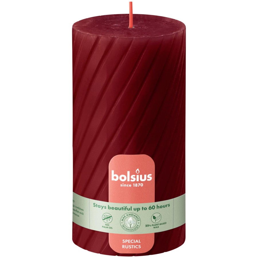 Bolsius Rustiek Twist Stompkaars 130/68 Red | Bolsius