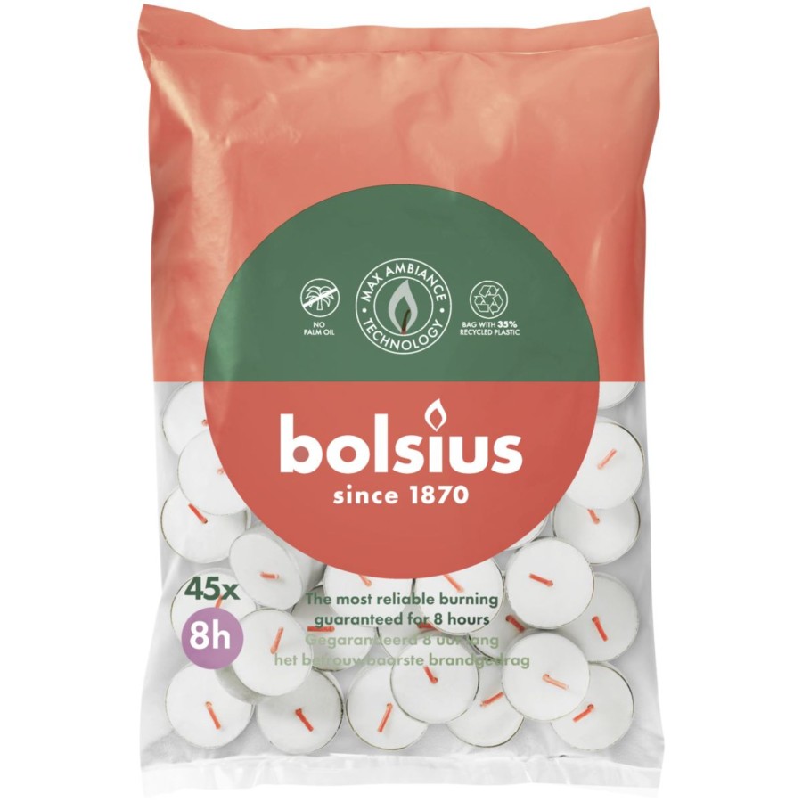 Bolsius Theelicht 8-uur Zak 45 stuks | Bolsius