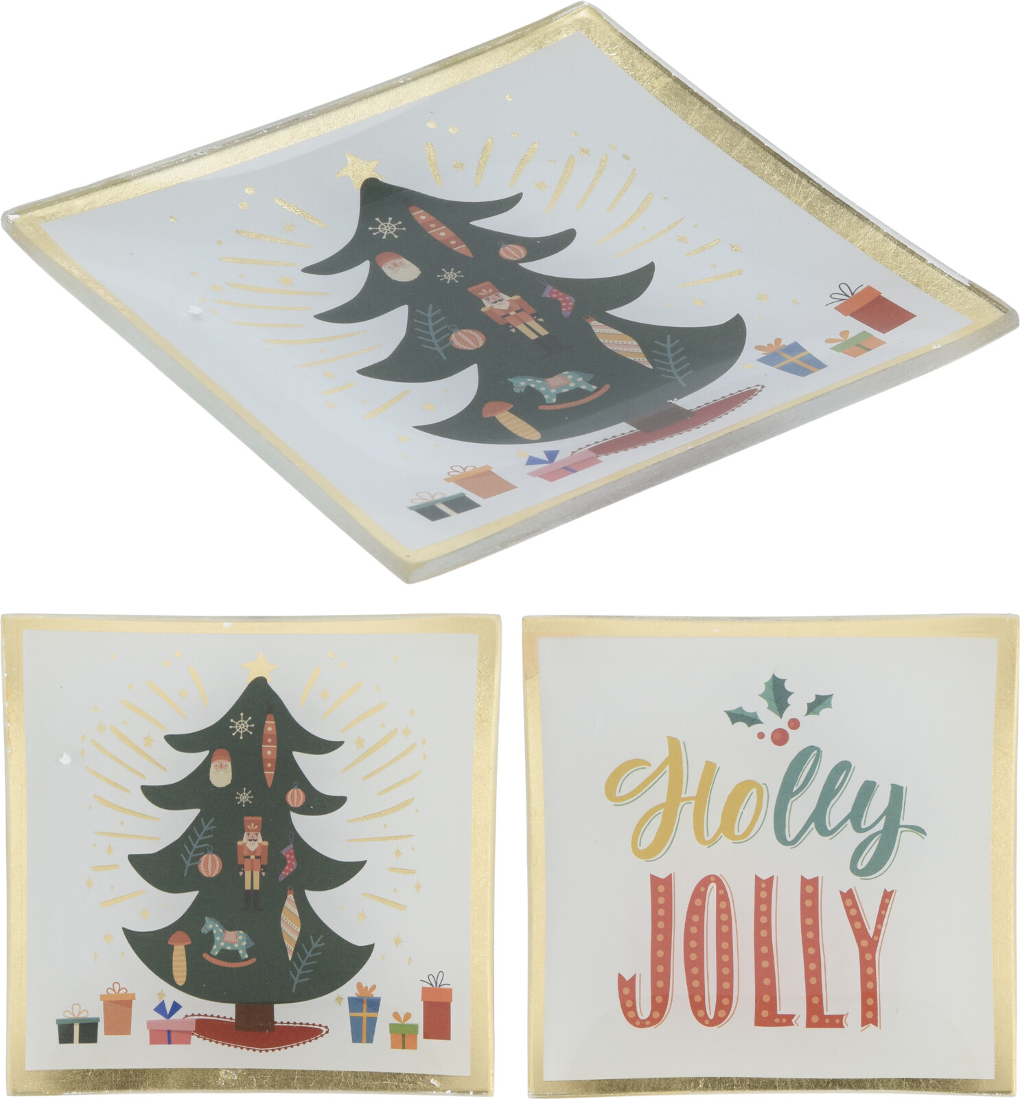 Bord kerst glas 10x10cm everlands kunstkerstboom/tekst | Home & Styling