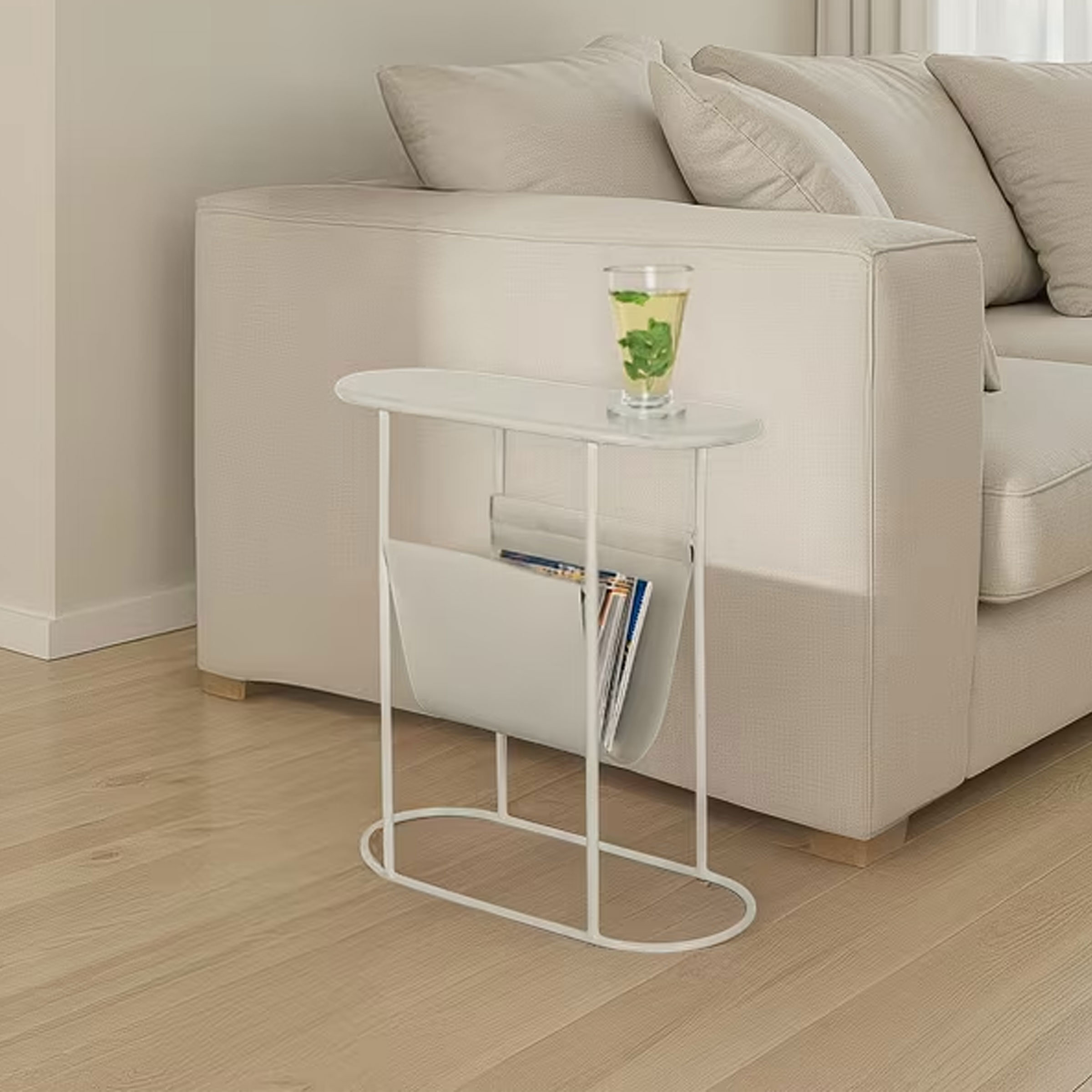 Brix Ovale Bijzettafel Luna Met tijdschriftenhouder - Beige - Ovaal | Brix