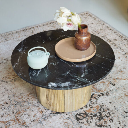 Brix Salontafel Nova Mangohout en marmer - Zwart - Rond | Brix