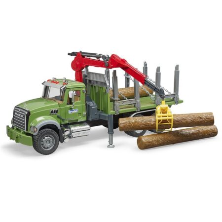 Bruder Mack Granite houttransportwagen met kraan en 3 boomstammen | Bruder