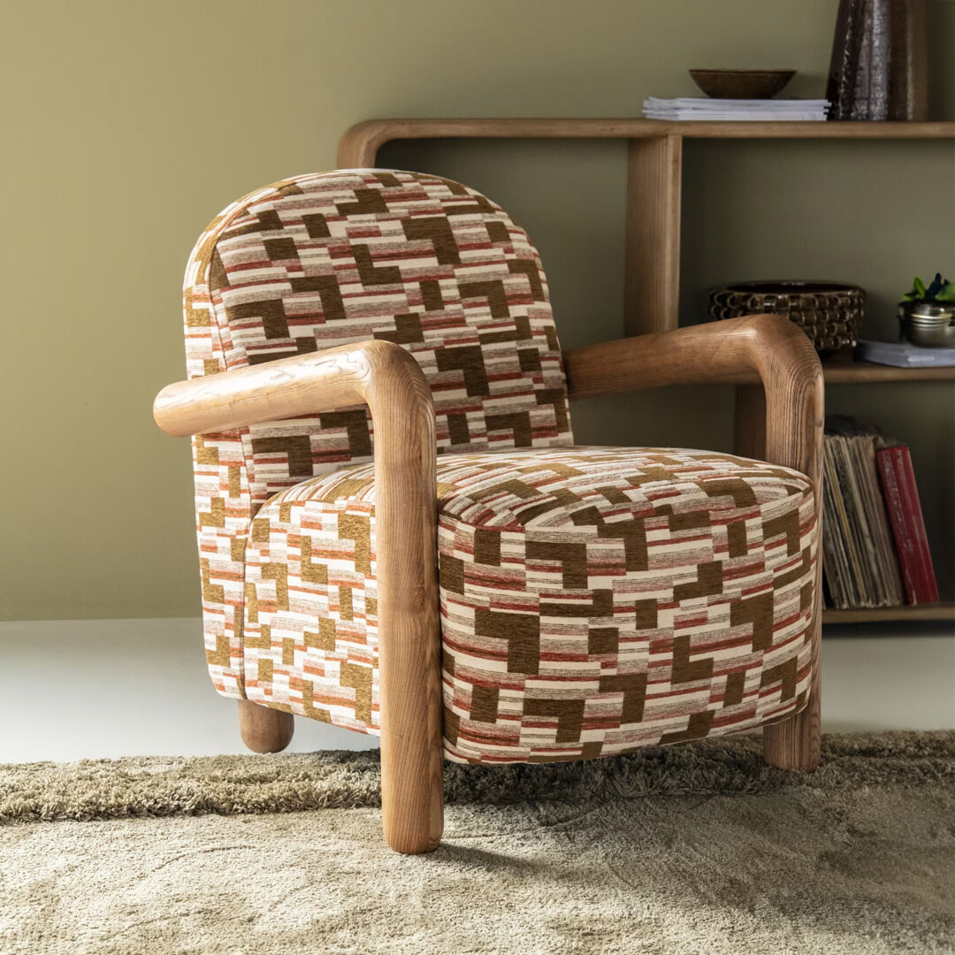 By-Boo Fauteuil Retrova Grafische print en hout - Veelkleurig | By-Boo