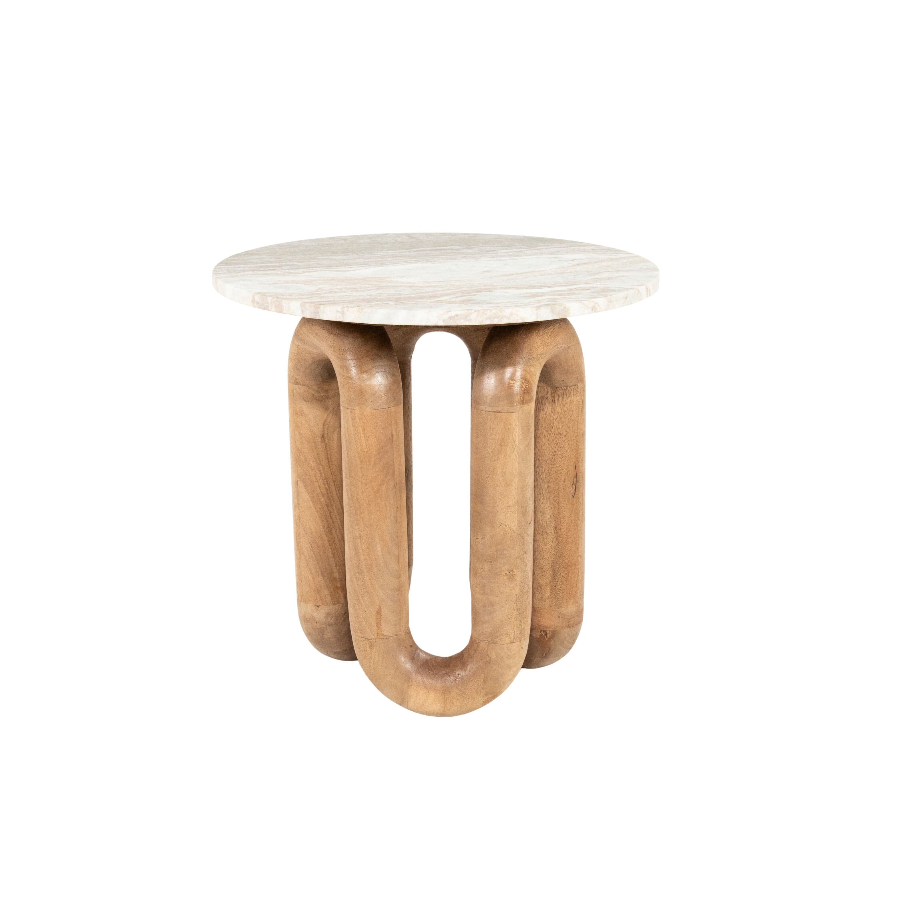 By-Boo Ronde Bijzettafel LoopStone Marmer en mangohout