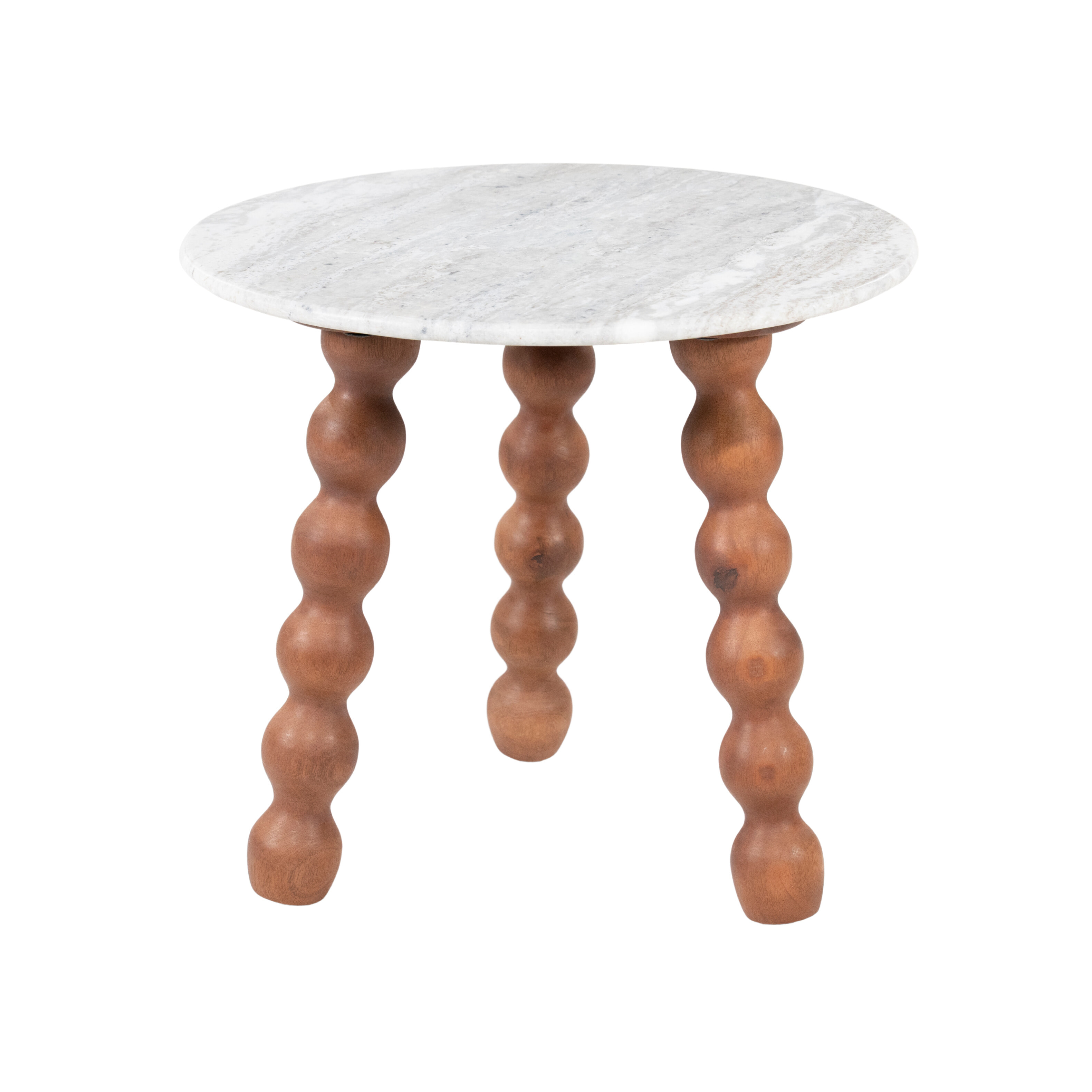 By-Boo Ronde Bijzettafel Nelo Marmer en mangohout