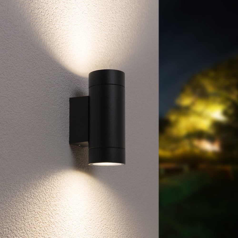 Cali LED Wandlamp - Dimbaar - 8 Watt 690 Lumen - 4000K Neutraal wit - IP65 Waterdicht voor Binnen en buiten - GU10 Vervangbare lichtbron - Up & Down Light - Zwart | HOFTRONIC