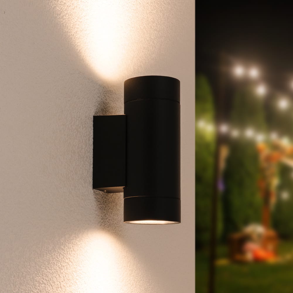 Cali LED Wandlamp - Dimbaar - IP65 - Zwart - 2x GU10 - Up and Down - 8W 690lm - GU10 - 2700K | HOFTRONIC