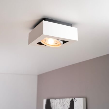 Castor bianco I by LUSENZ - Vierkante plafondlamp met richtbare spot en mat witte coating | LUSENZ