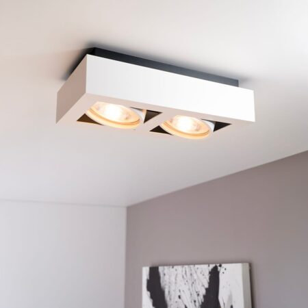 Castor bianco II by LUSENZ - Rechthoekige 2-lichts plafondlamp met richtbare spots en mat witte coating | LUSENZ