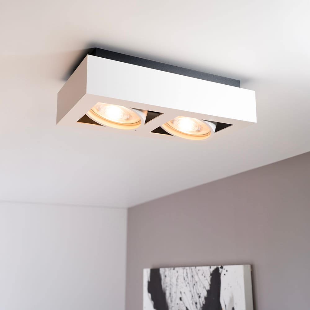 Castor bianco II by LUSENZ - Rechthoekige 2-lichts plafondlamp met richtbare spots en mat witte coating | LUSENZ