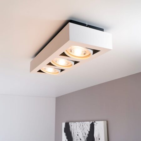Castor bianco III by LUSENZ - Rechthoekige 3-lichts plafondlamp met richtbare spots en mat witte coating | LUSENZ