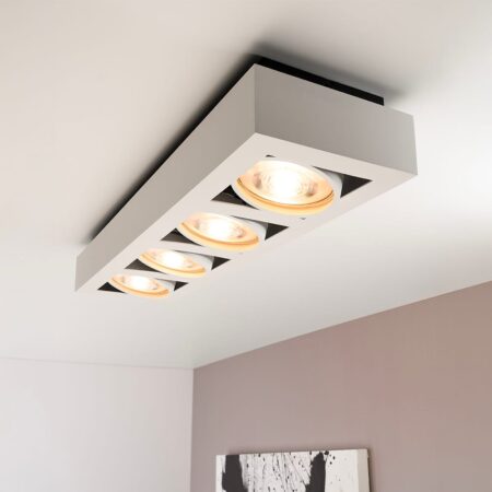 Castor bianco IV by LUSENZ - Rechthoekige 4-lichts plafondlamp met richtbare spots en mat witte coating | LUSENZ