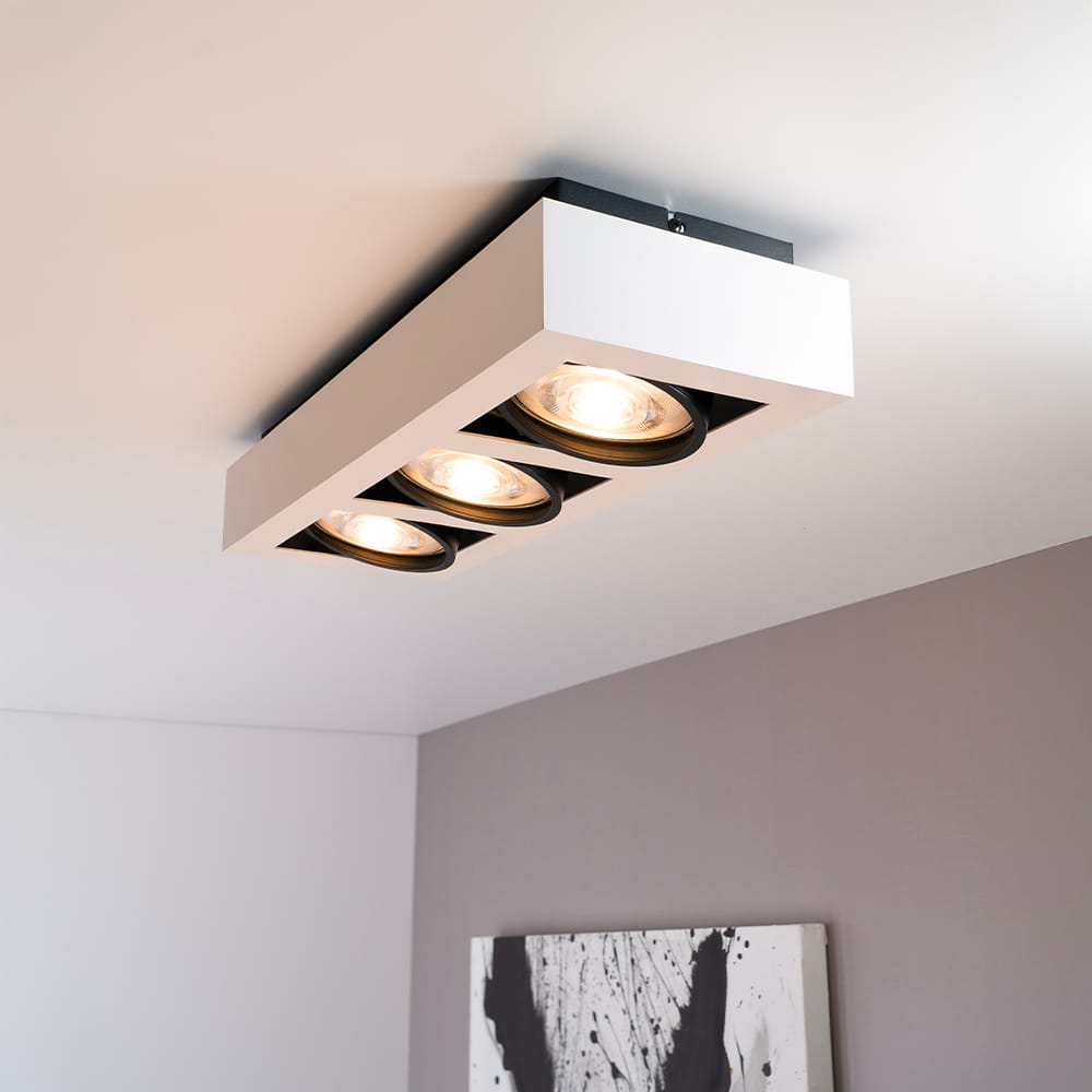 Castor bianco nero III by LUSENZ - Rechthoekige 3-lichts plafondlamp met richtbare spots