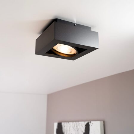 Castor nero I by LUSENZ - Vierkante plafondlamp met richtbare spot en matzwarte coating | LUSENZ
