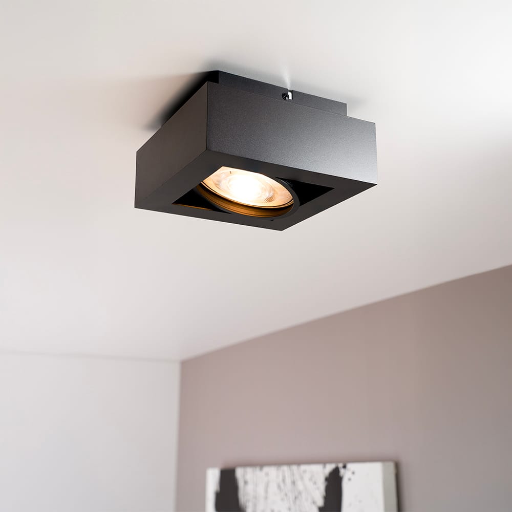 Castor nero I by LUSENZ - Vierkante plafondlamp met richtbare spot en matzwarte coating | LUSENZ