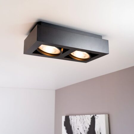 Castor nero II by LUSENZ - Rechthoekige 2-lichts plafondlamp met richtbare spots en matzwarte coating | LUSENZ