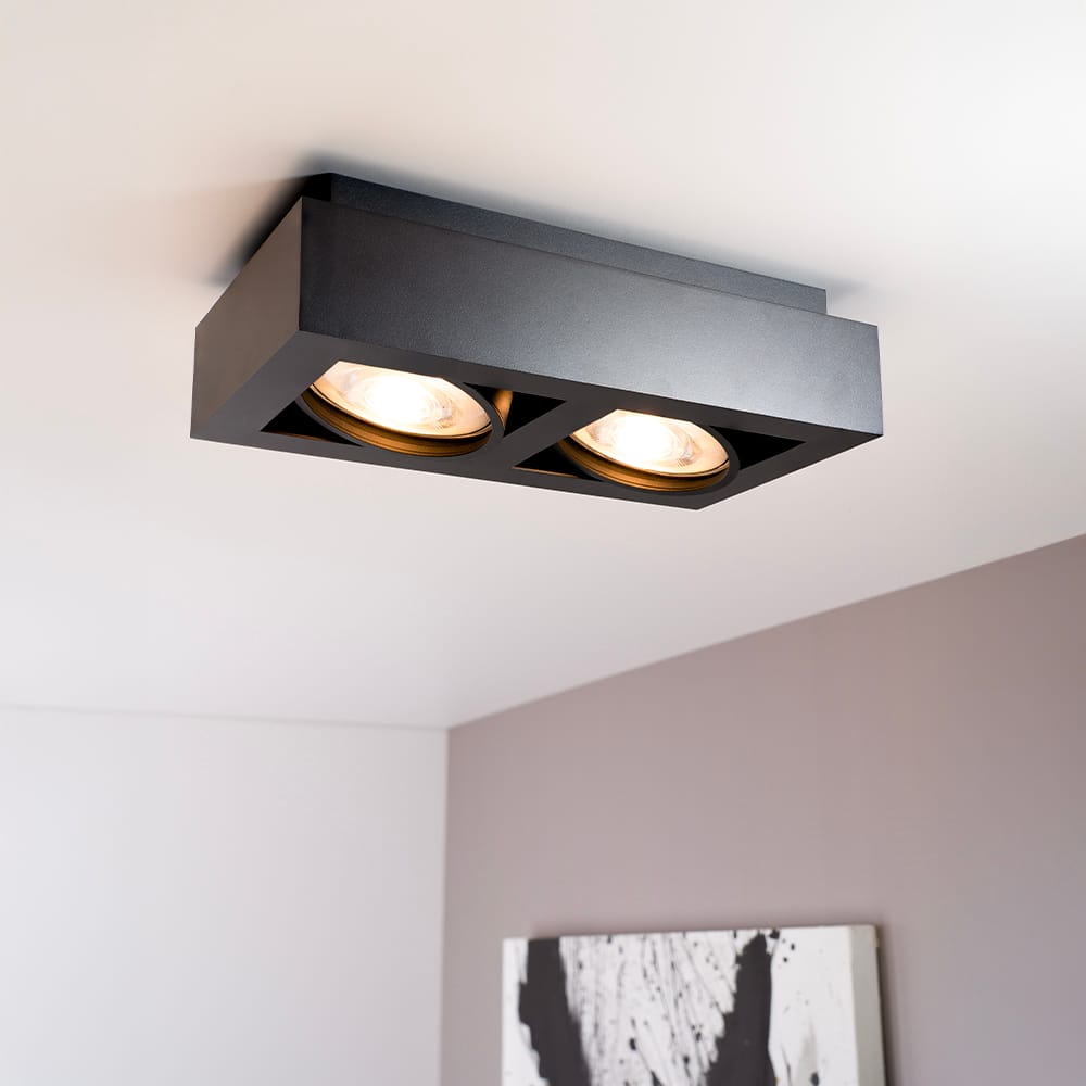 Castor nero II by LUSENZ - Rechthoekige 2-lichts plafondlamp met richtbare spots en matzwarte coating | LUSENZ