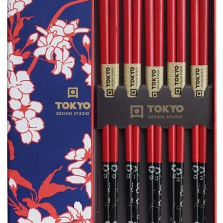Chopsticks Set Rood Zwart Bloem - Tokyo Design Studio - 5 paar | Tokyo Design Studio