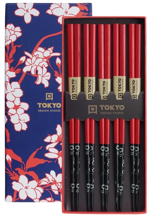 Chopsticks Set Rood Zwart Bloem - Tokyo Design Studio - 5 paar | Tokyo Design Studio