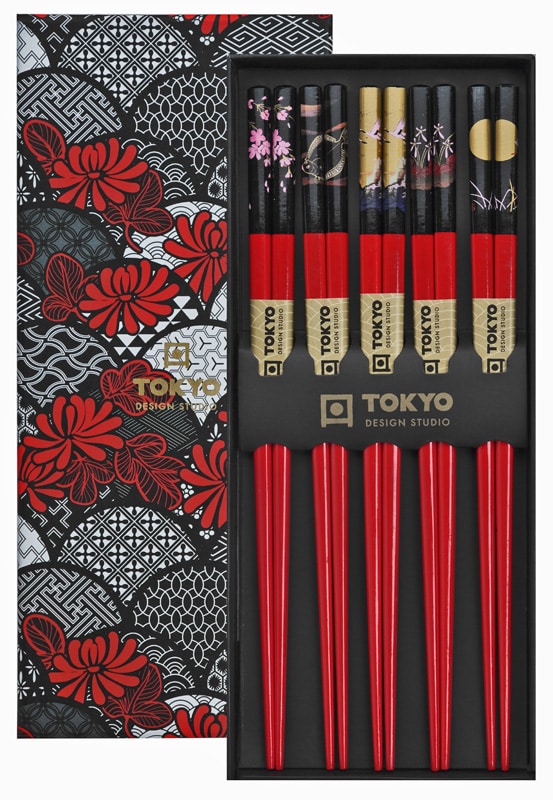 Chopsticks Set - Tokyo Design Studio - Rode Eetstokjes - Set van 5 | Tokyo Design Studio