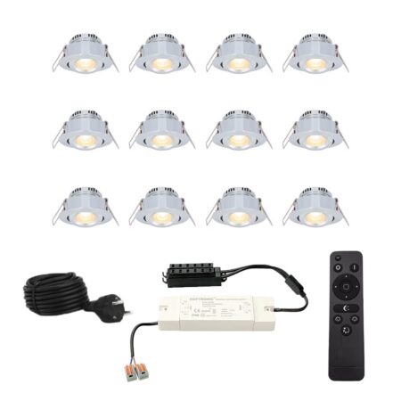 Complete Set van 12 Sienna Mini Inbouwspots 12V 3W spots - 2700K warm wit - IP44 waterdicht - kantelbaar - Dimbaar - Verandaspots - Lage inbouwdiepte | HOFTRONIC