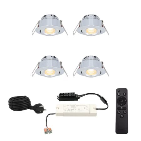 Complete Set van 4 Sienna Mini Inbouwspots 12V - 3W spots - 2700K warm wit - IP44 waterdicht - kantelbaar - Dimbaar - Verandaspots - Lage inbouwdiepte | HOFTRONIC
