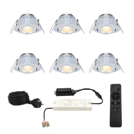 Complete Set van 6 Sienna Mini Inbouwspots 12V - 3W spots - 2700K warm wit - IP44 waterdicht - kantelbaar - Dimbaar - Verandaspots - Lage inbouwdiepte | HOFTRONIC