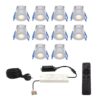 Complete set met 10 Milano inbouwspots 12V - IP65 waterdicht - 2700K warm wit - 3 Watt 200 lumen - RVS - Verandaverlichting - Dimbaar - met afstandsbediening | HOFTRONIC